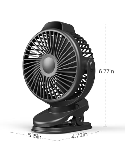 Koonie B0CRTPYP1B Portable Clip On Fan, Small USB Fan Battery Operated, 3 Speed Rechargeable Mini Fan With LED Display, 360° Rotate Personal Cooling Desk Fan for Stroller Travel Camping Golf Gym