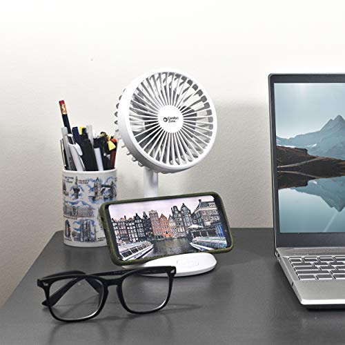 Comfort Zone CZPF401WT Rechargeable Fan with Wireless Charger, 4 inch, USB Chargeable Lithium Battery, Adjustable Tilt, Powerful & Portable, Cooling & Charging