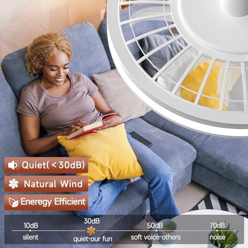 Acesal Socket Fan Light - 13 Inch Flush Mount Ceiling Fans with Lights and Remote, 3 Colors Led Smooth Dimming, 4 Speeds, E26 Modern Ceiling Fan with Light for Bedroom/Living Room/Garage/Kitchen-White