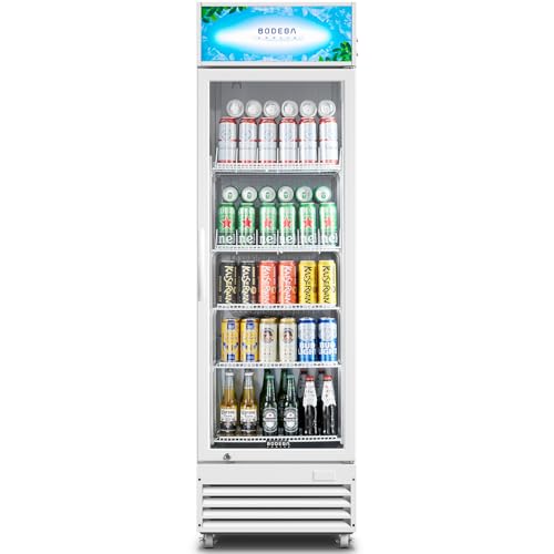 BODEGACOOLER ‎SS-P360WD-WT Commercial Merchandiser Refrigerator Beverage Display Refrigerator,12.5 Cu.Ft Display Refrigerator,LED Light Drink Bar Cooler with Adjustable Shelves,Glass Door Beverage Cooler,White