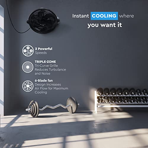 Comfort Zone CZHV201BK PowrCurve High-Velocity Wall Mountable Floor Fan with 180-Degree Adjustable Tilt, 20 inch, 3 Speed, 6 Fan Blades (Wall Bracket Included), Ideal for Home, Bedroom, Dorm & Office