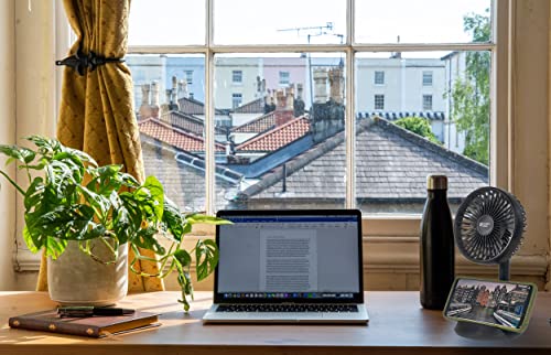 Comfort Zone CZPF401WT Rechargeable Fan with Wireless Charger, 4 inch, USB Chargeable Lithium Battery, Adjustable Tilt, Powerful & Portable, Cooling & Charging