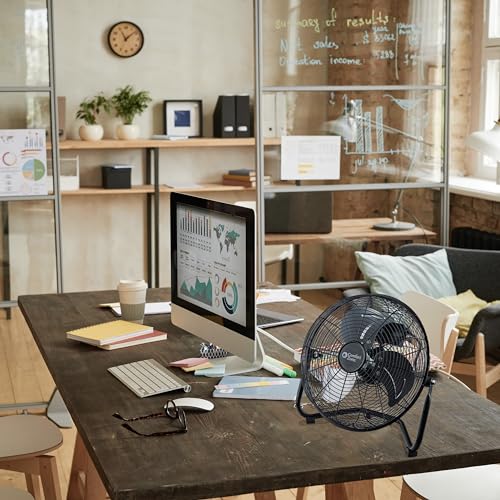 Comfort Zone CZHV12B Cradle Floor Fan, 12 inch, 3 Speed, High Velocity, 180 Degree Adjustable Tilt, All-Metal, Carry Handle, Rubber Feet, Airflow 15.42 ft/sec, Ideal for Home, Bedroom & Office