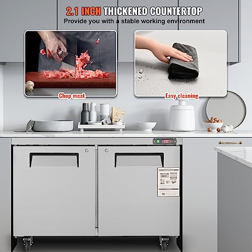 VEVOR B0C8TKF5MM Commercial Refrigerator, 48" Worktop Undercounter Refrigerator, 12.85 Cu. Ft Thick Stainless Steel Refrigerated Food Prep Station, 2 Door Worktop Fridge with lock for Restaurant, Bar, Diner