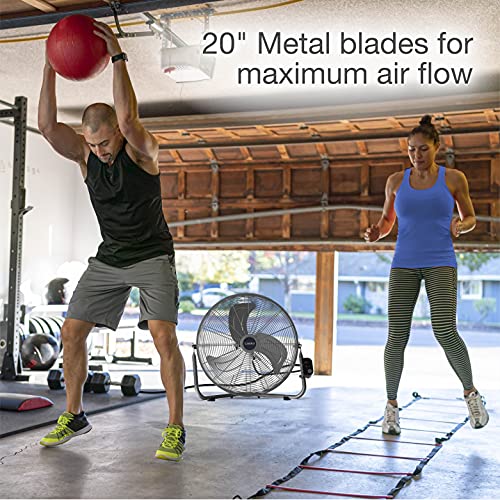 Lasko 2265QM High Velocity Max Performance Floor Fan with Wall mount Option, 3 Powerful Speeds, Pivoting Fan Head for Home, Garage, Attic, 20", Black