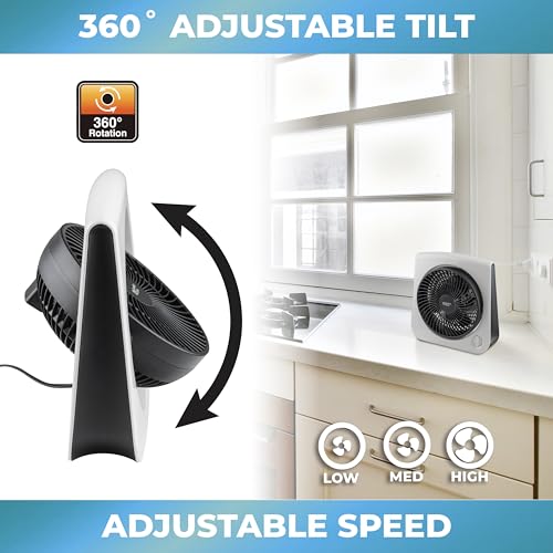 Comfort Zone CZ111WT Turbo Table Desk Fan with 180-Degree Adjustable Head, 10 inch, 3 Speed, Adjustable Tilt, Ideal for Home, Bedroom & Office