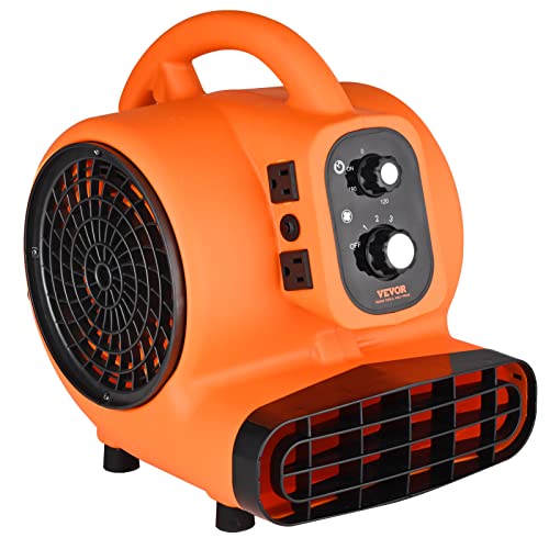 VEVOR VV-FXZGFJ1450 Air Mover, 1/4 HP 1000 CFM Carpet Dryer for Cooling and Ventilating, Portable Floor Blower Fan with 4 Blowing Angles and Time Function, for Janitorial, Home, Commercial Use