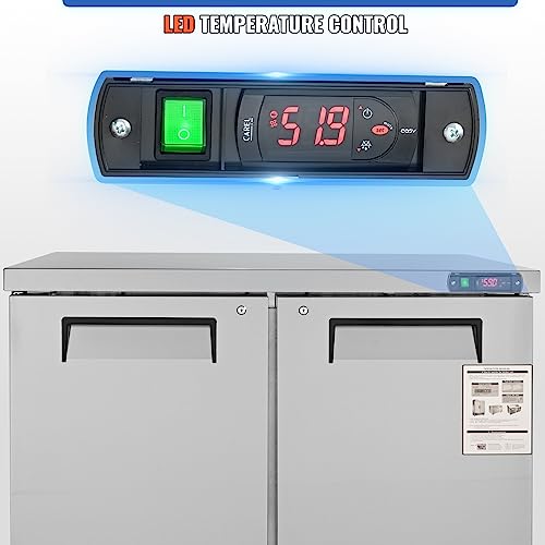 VEVOR B0C8TKF5MM Commercial Refrigerator, 48" Worktop Undercounter Refrigerator, 12.85 Cu. Ft Thick Stainless Steel Refrigerated Food Prep Station, 2 Door Worktop Fridge with lock for Restaurant, Bar, Diner