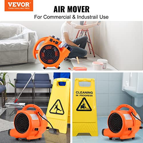 VEVOR VV-FXZGFJ1450 Air Mover, 1/4 HP 1000 CFM Carpet Dryer for Cooling and Ventilating, Portable Floor Blower Fan with 4 Blowing Angles and Time Function, for Janitorial, Home, Commercial Use