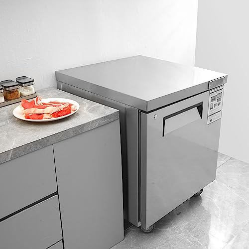 VEVOR KTR-27B Commercial Refrigerator, 28" Undercounter Worktop Refrigerator, 7.4 Cu. Ft Thick Stainless Steel Refrigerated Single Door Worktop Fridge with lock for Bar
