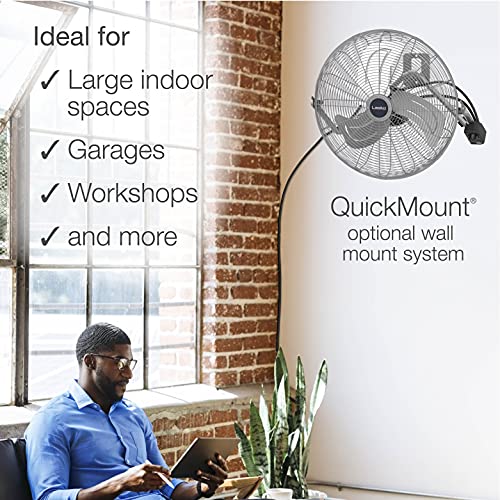 Lasko 2265QM High Velocity Max Performance Floor Fan with Wall mount Option, 3 Powerful Speeds, Pivoting Fan Head for Home, Garage, Attic, 20", Black