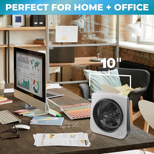Comfort Zone CZ111WT Turbo Table Desk Fan with 180-Degree Adjustable Head, 10 inch, 3 Speed, Adjustable Tilt, Ideal for Home, Bedroom & Office
