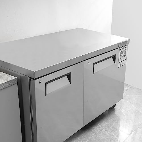 VEVOR B0C8TKF5MM Commercial Refrigerator, 48" Worktop Undercounter Refrigerator, 12.85 Cu. Ft Thick Stainless Steel Refrigerated Food Prep Station, 2 Door Worktop Fridge with lock for Restaurant, Bar, Diner
