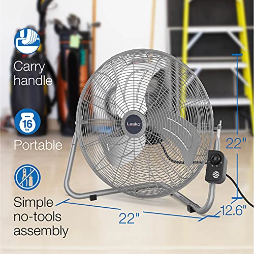 Lasko 2265QM High Velocity Max Performance Floor Fan with Wall mount Option, 3 Powerful Speeds, Pivoting Fan Head for Home, Garage, Attic, 20", Black