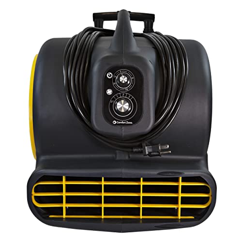 Comfort Zone CZBC101T-EU 1HP/6.9AMP, High Velocity Air Mover Carpet Dryer with Timer and Adjustable Angles, 3-Speed, Dries Wet & Damp Spaces, Basement Floors, Fresh Paint, Carpets, 1900CFM,