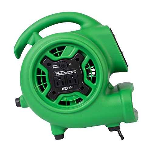 XPOWER P-230AT Mini Mighty 1/4 HP 925 CFM Centrifugal Air Mover, Carpet Dryer, Floor Fan, Blower, Stackable, Daisy Chain, for Water Damage Restoration, Janitorial, Plumbing, Home Use, Green