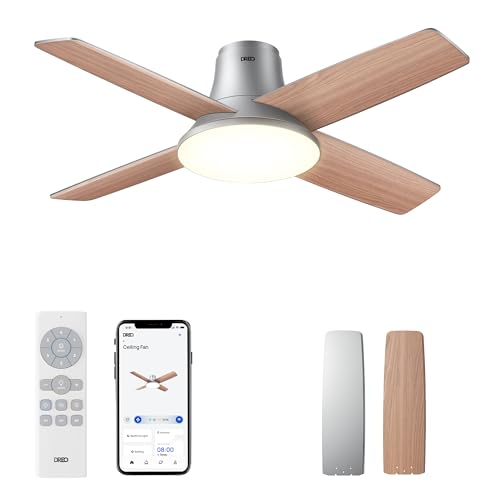 Dreo DR-HCF003S Smart Ceiling Fans with Lights and Remote, 12 Speeds & 3 Fan Modes, Quiet DC Motor, Easy to Install, Dimmable LED Ceiling Fans with APP/Alexa Control, 12H Timer for Home, Indoor, Silver, 44''