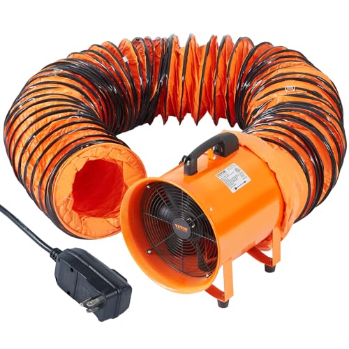 VEVOR ‎BT-SS16-(D)10 16 Inch Utility Blower Fan, 2 Speed 5175 CFM Heavy Duty Cylinder Axial Exhaust Fan with 33ft Duct Hose, Industrial Portable Confined Space Ventilator for basements, warehouse, Workshop