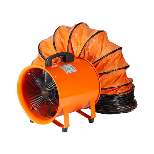 VEVOR BT-SHT12A-U(S)10 Portable Utility Blower Fan, 12 Inch 585W 3198 CFM Heavy Duty Cylinder Axial Exhaust Fan with 33ft Duct Hose, Industrial Ventilator for Ventilating Workshops, Confined Space