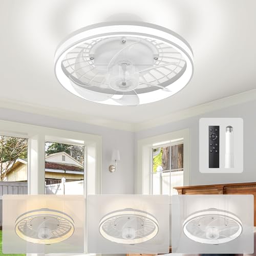 Acesal 12" Modern Ceiling Fans with Lights and Remote, Socket Fan Light LED Stepless Dimmable, Reversible Blades,4 Speeds,DC Motor for Bedroom, Indoor Use - White