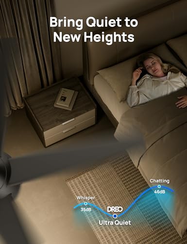 Dreo CLF521 Ceiling Fans with Lights and Remote, 52 Inch, 6 Speeds, 5 Color Tones Dimmable LED, Quiet Reversible DC Motor, 8H Timer, Black Ceiling Fan for Bedroom, Living Room, Easy to Install