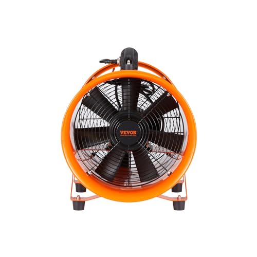 VEVOR ‎BT-SS16-(D)10 16 Inch Utility Blower Fan, 2 Speed 5175 CFM Heavy Duty Cylinder Axial Exhaust Fan with 33ft Duct Hose, Industrial Portable Confined Space Ventilator for basements, warehouse, Workshop