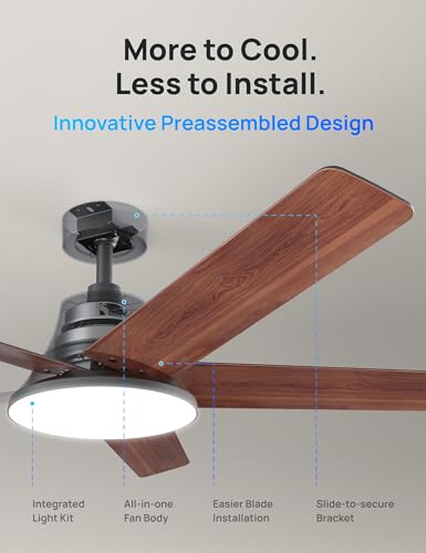 Dreo CLF521 Ceiling Fans with Lights and Remote, 52 Inch, 6 Speeds, 5 Color Tones Dimmable LED, Quiet Reversible DC Motor, 8H Timer, Black Ceiling Fan for Bedroom, Living Room, Easy to Install