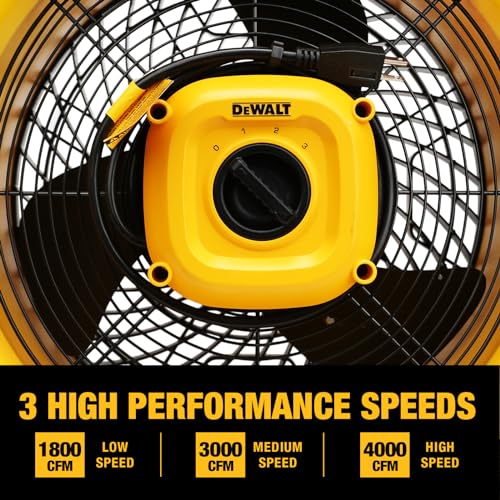 DEWALT DXF1616 16 Inch Heavy Duty Floor Fan, High Velocity Barrel Shop Fan, 3-Speed Powerful Cooling Drum Fan with 4000 CFM, 360° Adjustable Tilting Airflow Fan for Warehouse, Workshop, Factory, Basement