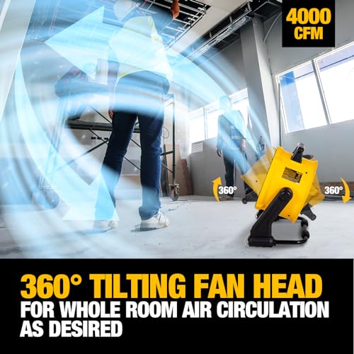 DEWALT DXF1616 16 Inch Heavy Duty Floor Fan, High Velocity Barrel Shop Fan, 3-Speed Powerful Cooling Drum Fan with 4000 CFM, 360° Adjustable Tilting Airflow Fan for Warehouse, Workshop, Factory, Basement