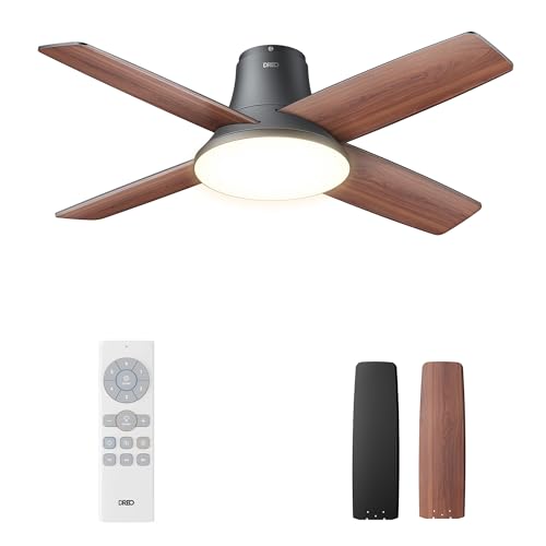 Dreo CLF513 Ceiling Fans with Lights, 44'' Low Profile Black Ceiling Fan with Remote Control for Bedroom, 6-Level Dimmable Lighting & 5-Color Tone, 6 Speeds, Reversible DC Motor, Easy Installation, Timer