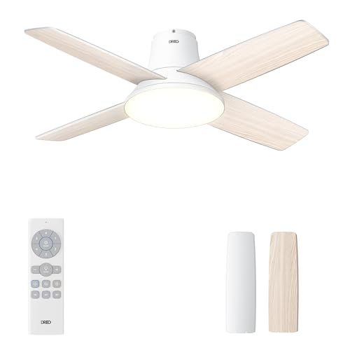 Dreo ‎DR-HCF003 Ceiling Fans with Lights, 44'' Low Profile White Ceiling Fan with Remote Control for Bedroom, 6-Level Dimmable Lighting & 5-Color Tone, 6 Speeds, Reversible DC Motor, Easy Installation, Timer