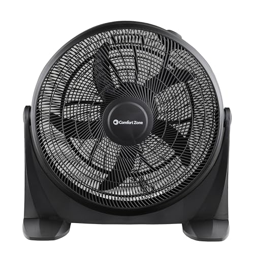 Comfort Zone MTACF20 High Velocity Floor Fan with 180 Degree Adjustable Tilt, 20 inch, 3 Speed, Ideal for Home, Bedroom, & Office