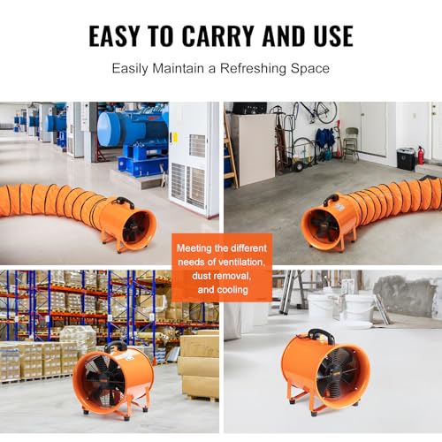 VEVOR ‎BT-SS16-(D)10 16 Inch Utility Blower Fan, 2 Speed 5175 CFM Heavy Duty Cylinder Axial Exhaust Fan with 33ft Duct Hose, Industrial Portable Confined Space Ventilator for basements, warehouse, Workshop