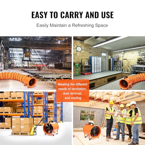 VEVOR BT-SHT12A-U(S)10 Portable Utility Blower Fan, 12 Inch 585W 3198 CFM Heavy Duty Cylinder Axial Exhaust Fan with 33ft Duct Hose, Industrial Ventilator for Ventilating Workshops, Confined Space