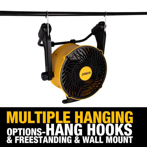 DEWALT DXF1616 16 Inch Heavy Duty Floor Fan, High Velocity Barrel Shop Fan, 3-Speed Powerful Cooling Drum Fan with 4000 CFM, 360° Adjustable Tilting Airflow Fan for Warehouse, Workshop, Factory, Basement