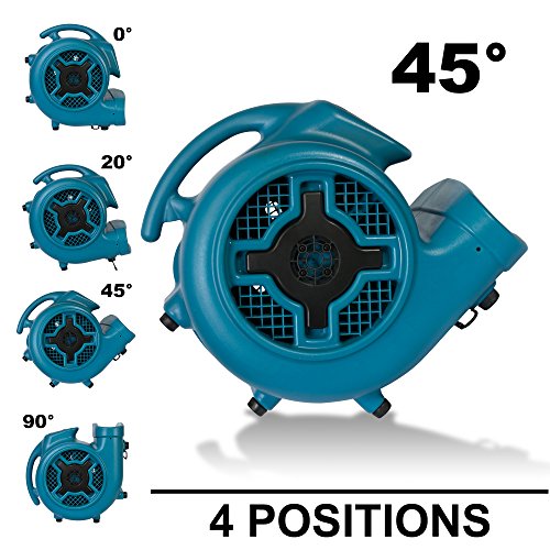 XPOWER X-830 Pro 1 HP 3600 CFM Centrifugal Air Mover, Carpet Dryer, Floor Fan, Blower, for Water Damage Restoration, Janitorial, Plumbing, Home Use Blue