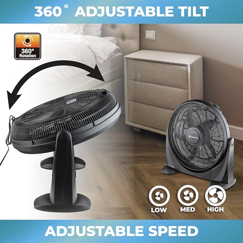 Comfort Zone MTACF20 High Velocity Floor Fan with 180 Degree Adjustable Tilt, 20 inch, 3 Speed, Ideal for Home, Bedroom, & Office