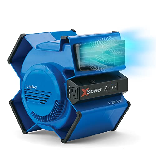 Lasko X12905 X-Blower 6 Position High Velocity Pivoting Utility Blower Fan for Cooling, Ventilating, Exhausting and Drying, 3 Speeds, AC Outlet, Circuit Breaker with Reset, USB Port, 11x9x12, Blue
