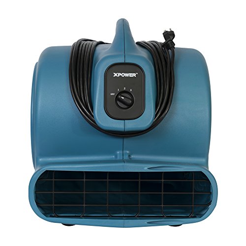 XPOWER X-830 Pro 1 HP 3600 CFM Centrifugal Air Mover, Carpet Dryer, Floor Fan, Blower, for Water Damage Restoration, Janitorial, Plumbing, Home Use Blue