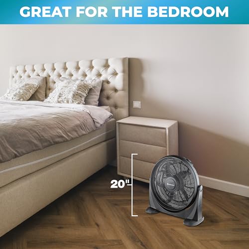Comfort Zone MTACF20 High Velocity Floor Fan with 180 Degree Adjustable Tilt, 20 inch, 3 Speed, Ideal for Home, Bedroom, & Office