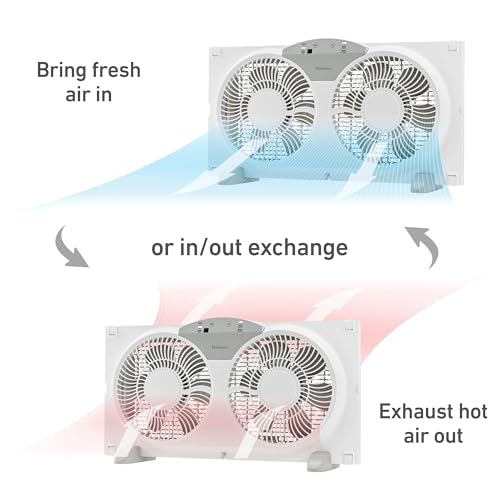 HOLMES 12965 9" Twin Digital Window Fan, Reversible Airflow Blades, In/Out Exchange, 3 Speeds, Built-In Extender Panels, Ideal for Home, Bedroom or Office, Remote Control, White