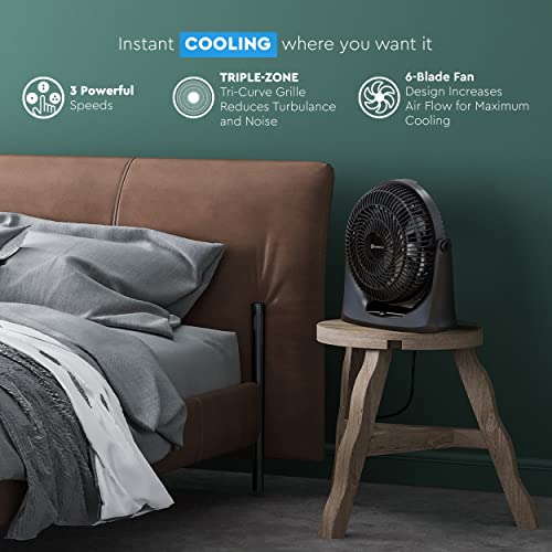 Comfort Zone CZHV101BS PowrCurve Floor Fan with Wall-Mounting Capabilities, 9 inch, 3-Speed, 180 Degree Adjustable Tilt, 6 Blades, Ideal for Home, Bedroom & Office (Bracket Included)
