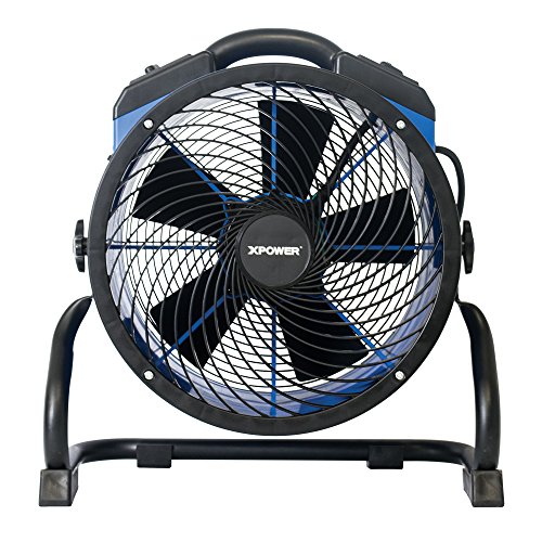 XPOWER FC-300 Heavy Duty Industrial High Velocity Whole Room Air Mover Air Circulator Utility Shop Floor Fan, Variable Speed, Timer, 14 inch, 2100 CFM, Black, Blue