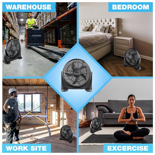 Comfort Zone MTACF20 High Velocity Floor Fan with 180 Degree Adjustable Tilt, 20 inch, 3 Speed, Ideal for Home, Bedroom, & Office