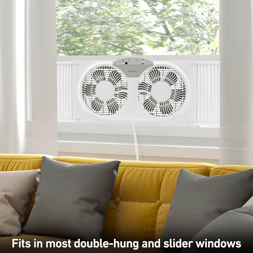 HOLMES 12965 9" Twin Digital Window Fan, Reversible Airflow Blades, In/Out Exchange, 3 Speeds, Built-In Extender Panels, Ideal for Home, Bedroom or Office, Remote Control, White