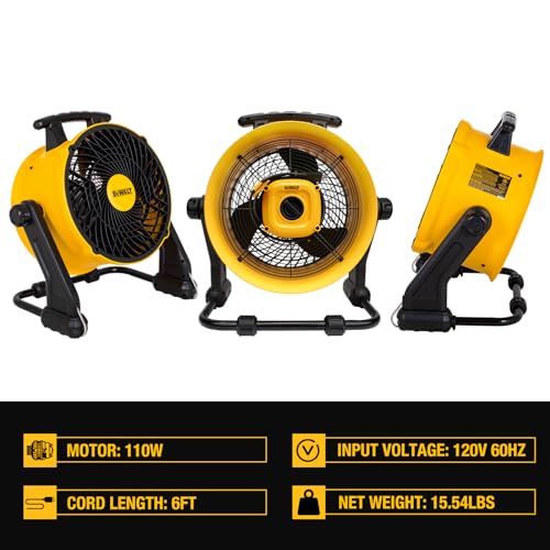 DEWALT DXF1616 16 Inch Heavy Duty Floor Fan, High Velocity Barrel Shop Fan, 3-Speed Powerful Cooling Drum Fan with 4000 CFM, 360° Adjustable Tilting Airflow Fan for Warehouse, Workshop, Factory, Basement