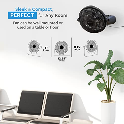 Comfort Zone CZHV101BS PowrCurve Floor Fan with Wall-Mounting Capabilities, 9 inch, 3-Speed, 180 Degree Adjustable Tilt, 6 Blades, Ideal for Home, Bedroom & Office (Bracket Included)