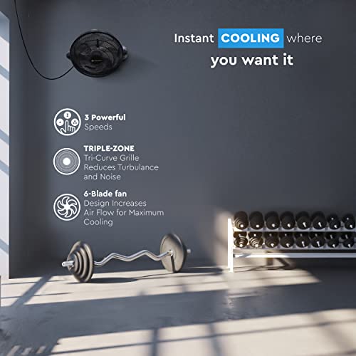 Comfort Zone CZHV101BS PowrCurve Floor Fan with Wall-Mounting Capabilities, 9 inch, 3-Speed, 180 Degree Adjustable Tilt, 6 Blades, Ideal for Home, Bedroom & Office (Bracket Included)