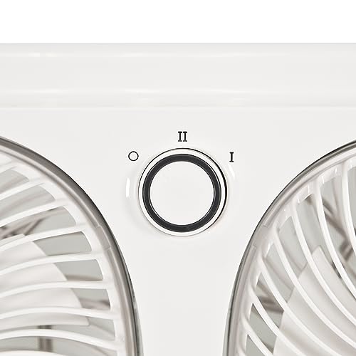 Comfort Zone Living Comfort Twin Window Fan with Individually 180 Degree Rotating Fan Heads, 9 inch, 2 Speed, Plastic Removable Bug Screen, Ideal for Home, Kitchen, Bedroom, & Office, LC329WT