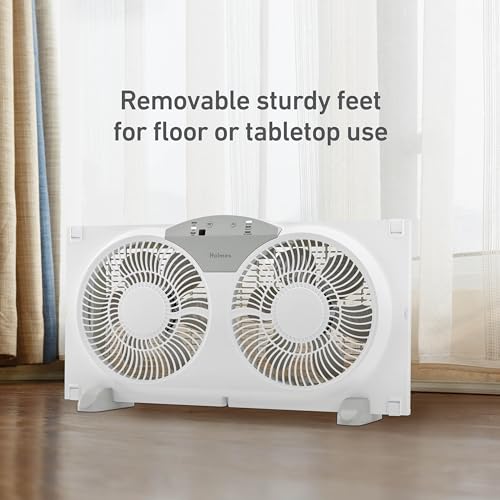HOLMES 12965 9" Twin Digital Window Fan, Reversible Airflow Blades, In/Out Exchange, 3 Speeds, Built-In Extender Panels, Ideal for Home, Bedroom or Office, Remote Control, White